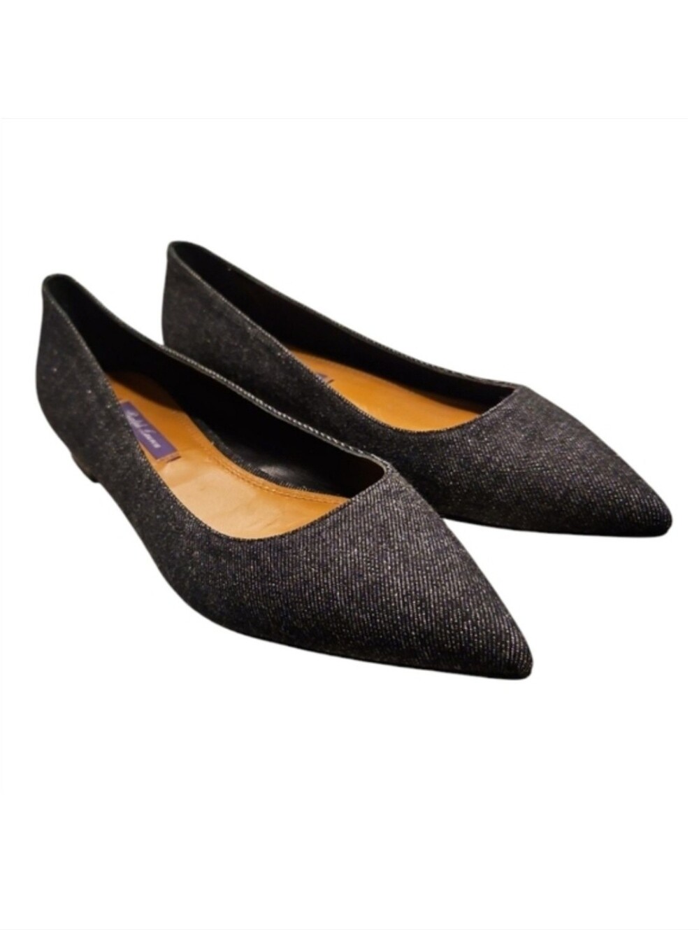 RALPH LAUREN PURPLE LABEL | Pointed Toe Flats Denim Metallic Knit Blue EU 37